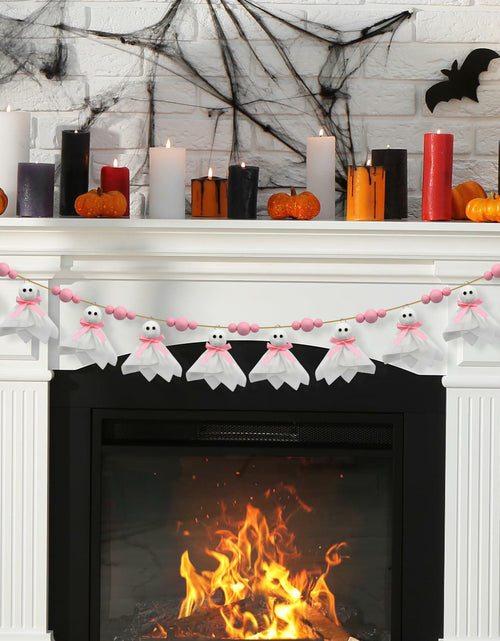 Load image into Gallery viewer, CRAFLOX Pink Halloween Garland Ghost Decor 6.6Ft Wooden Beads Small
