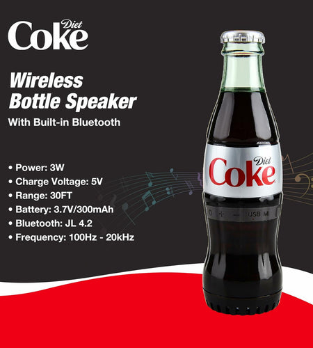 Diet Coke Bottle Shaped Bluetooth Speaker Wireless Deep Bass AUX Black