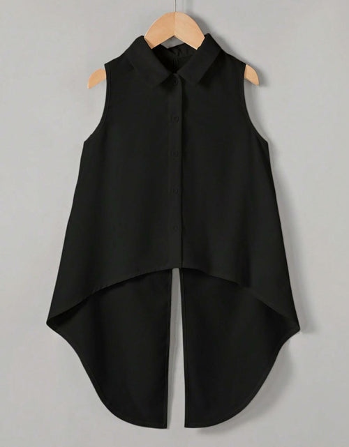 Load image into Gallery viewer, Verdusa Girl's Button Front Bow Back Sleeveless Blouse Black Size 9 Years
