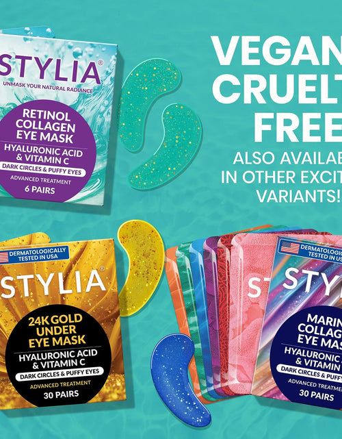 Load image into Gallery viewer, Stylia Under Eye Patches Marine Collagen Retinol Vitamin C Hyaluronic 6 Pairs
