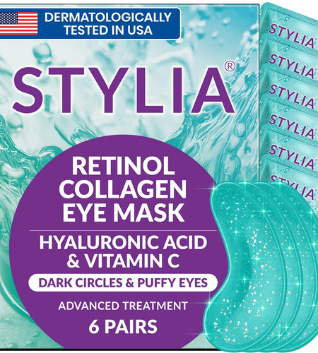 Stylia Under Eye Patches Marine Collagen Retinol Vitamin C Hyaluronic 6 Pairs