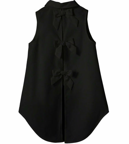 Verdusa Girl's Button Front Bow Back Sleeveless Blouse Black Size 9 Years