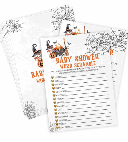 Tuyashua Halloween Baby Shower Word Scramble Game 30 Cards WY06
