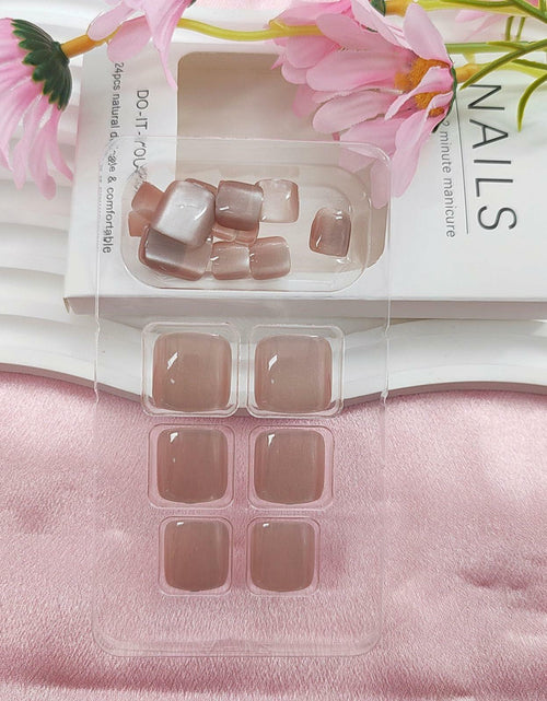 Load image into Gallery viewer, YOJIATOP Cat Eye Press On Toenails 24pcs Light Brown Square Plastic
