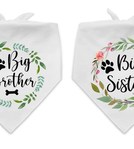 PNTKION 2 Pack Big Brother Sister Cotton Dog Bandana White Flower