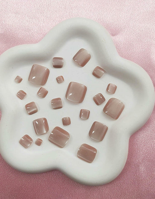 Load image into Gallery viewer, YOJIATOP Cat Eye Press On Toenails 24pcs Light Brown Square Plastic
