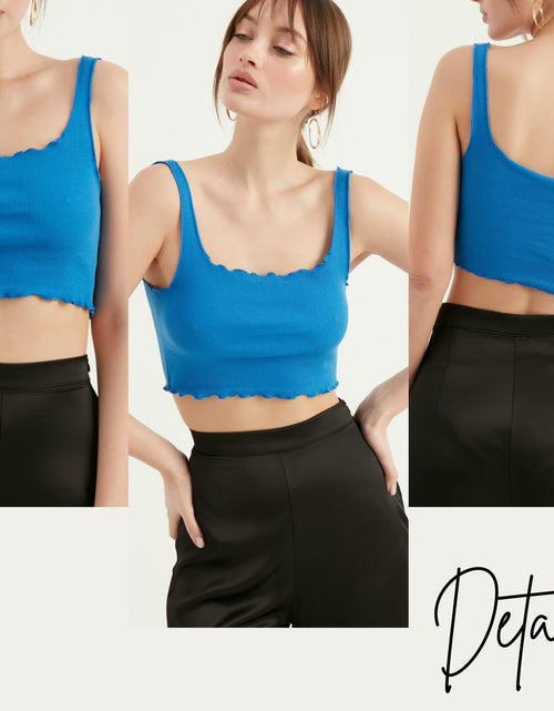 Load image into Gallery viewer, TUBANUR Women's Blue Cotton Sleeveless Crop Top Basic Fitted Tank Size S
