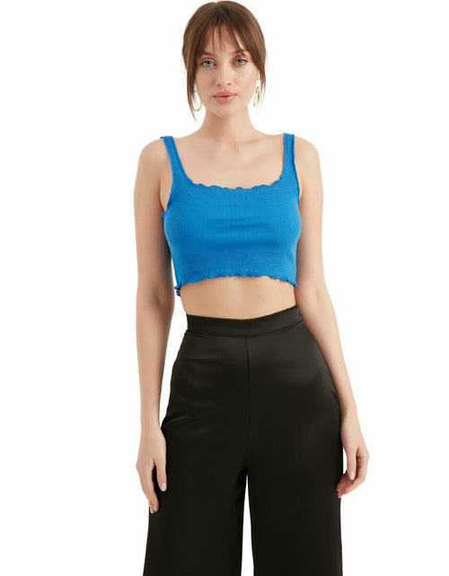 Load image into Gallery viewer, TUBANUR Women's Blue Cotton Sleeveless Crop Top Basic Fitted Tank Size S
