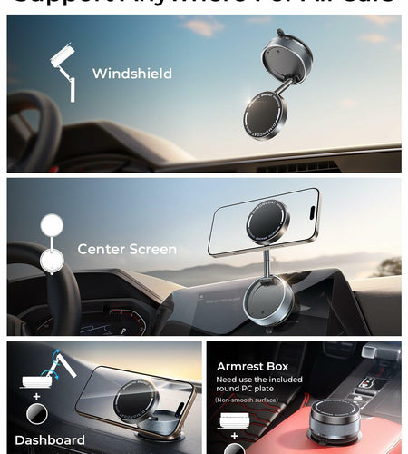 Vacuum Magnetic Phone Holder 360° Mount for MagSafe Strong Suction iPhone 15/16