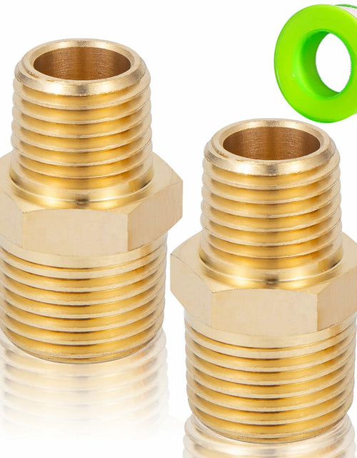 Load image into Gallery viewer, FullMayPro 2pcs Brass Hex Nipple 3/8” NPT to 1/4” NPT Adapter with Teflon Tape
