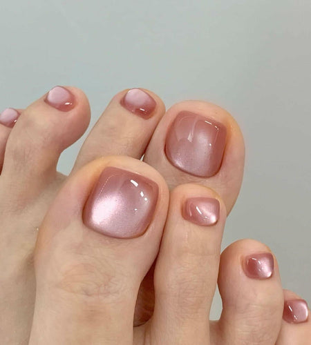 YOJIATOP Cat Eye Press On Toenails 24pcs Light Brown Square Plastic