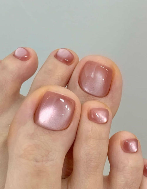 Load image into Gallery viewer, YOJIATOP Cat Eye Press On Toenails 24pcs Light Brown Square Plastic
