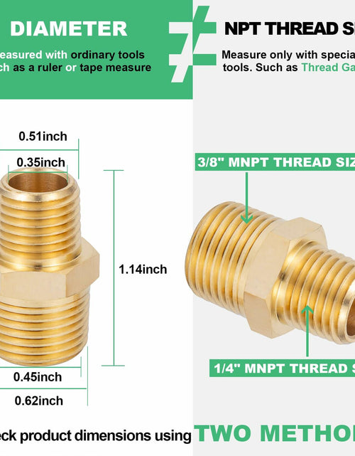 Load image into Gallery viewer, FullMayPro 2pcs Brass Hex Nipple 3/8” NPT to 1/4” NPT Adapter with Teflon Tape

