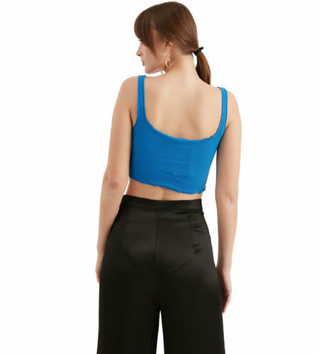 TUBANUR Women's Blue Cotton Sleeveless Crop Top Basic Fitted Tank Size S