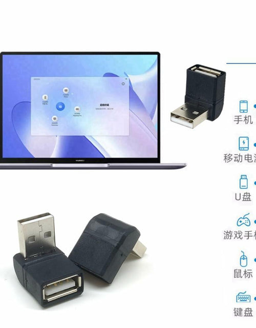 Load image into Gallery viewer, Generic USB 2.0 90 Degree Male to Female Adapter Connector 2 Pack Metallic
