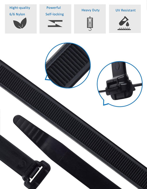 Load image into Gallery viewer, LOMAZH Cable Zip Ties 50pcs 12.2in Black Nylon 250lbs Tensile Strength
