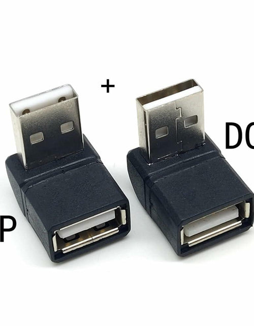 Load image into Gallery viewer, Generic USB 2.0 90 Degree Male to Female Adapter Connector 2 Pack Metallic
