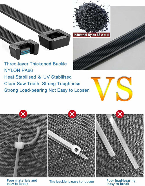 Load image into Gallery viewer, LOMAZH Cable Zip Ties 50pcs 12.2in Black Nylon 250lbs Tensile Strength

