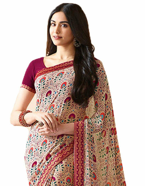 Load image into Gallery viewer, MOHIT CREATIONS Women's Partywear Printed Saree Pink Wool Georgette One Size
