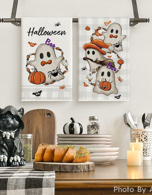 Load image into Gallery viewer, Artoid Mode Halloween Kitchen Towels Set of 2 Pumpkin Ghost Beige 18x26in
