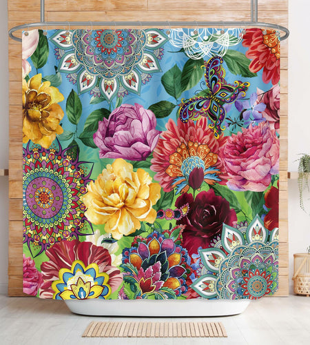 weesire Boho Floral Fabric Shower Curtain Colorful 72x72 Inch