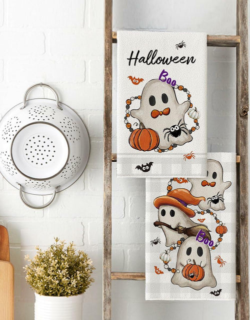 Load image into Gallery viewer, Artoid Mode Halloween Kitchen Towels Set of 2 Pumpkin Ghost Beige 18x26in
