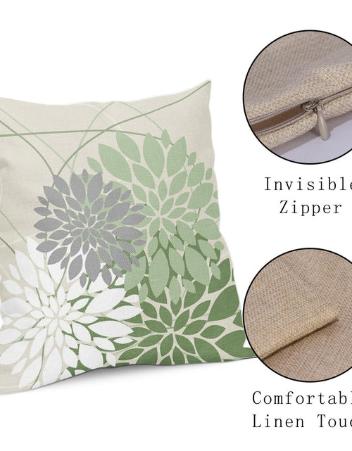 Load image into Gallery viewer, Sweetshow Sage Green Dahlia Linen Pillow Covers 18x18 Inch Set of 2
