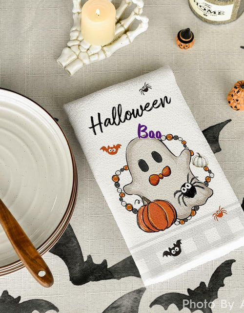 Load image into Gallery viewer, Artoid Mode Halloween Kitchen Towels Set of 2 Pumpkin Ghost Beige 18x26in
