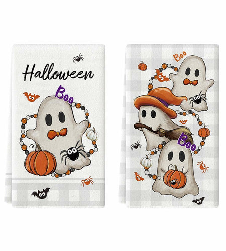 Artoid Mode Halloween Kitchen Towels Set of 2 Pumpkin Ghost Beige 18x26in