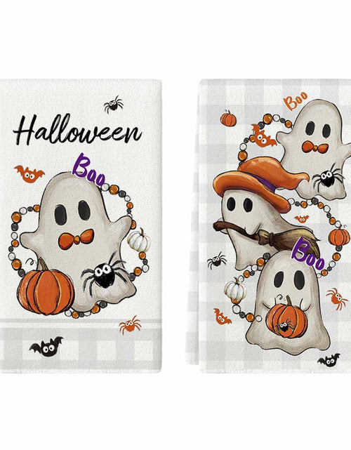 Load image into Gallery viewer, Artoid Mode Halloween Kitchen Towels Set of 2 Pumpkin Ghost Beige 18x26in
