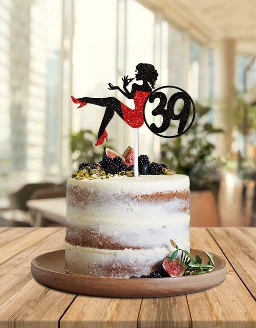 Load image into Gallery viewer, HEYUWING Red Glitter Lipstick 39 Girl Cake Topper Picks Paper Decor

