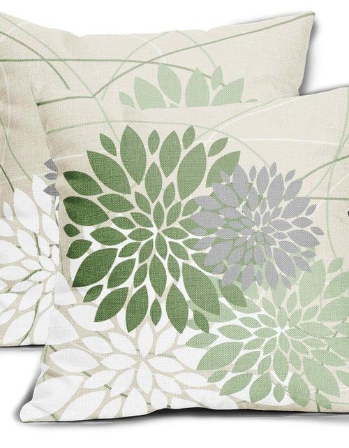 Load image into Gallery viewer, Sweetshow Sage Green Dahlia Linen Pillow Covers 18x18 Inch Set of 2
