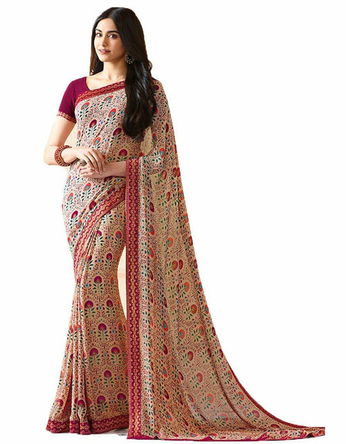 Load image into Gallery viewer, MOHIT CREATIONS Women's Partywear Printed Saree Pink Wool Georgette One Size
