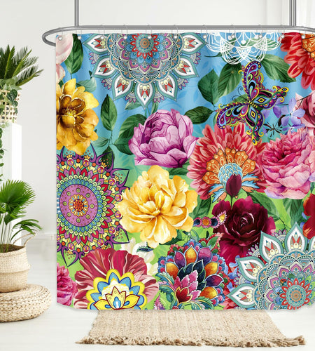 weesire Boho Floral Fabric Shower Curtain Colorful 72x72 Inch