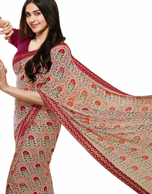 Load image into Gallery viewer, MOHIT CREATIONS Women's Partywear Printed Saree Pink Wool Georgette One Size
