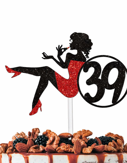 Load image into Gallery viewer, HEYUWING Red Glitter Lipstick 39 Girl Cake Topper Picks Paper Decor
