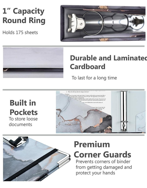 Load image into Gallery viewer, NELOVI 3 Ring Binder Letter Size 1" Black Marble Clipboard with 5-Tab Dividers
