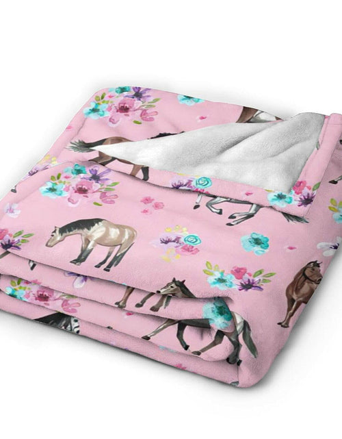 Load image into Gallery viewer, Knsoiv 3D Flannel Plush Throw Blanket Pink Horses Flowers Floral 50x40
