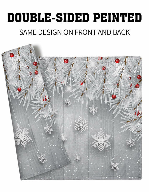 Load image into Gallery viewer, Giwawa Winter Snowflakes Placemats Set of 4 12x18 Silver Red Linen
