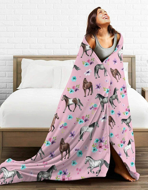 Load image into Gallery viewer, Knsoiv 3D Flannel Plush Throw Blanket Pink Horses Flowers Floral 50x40
