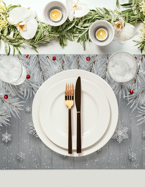 Load image into Gallery viewer, Giwawa Winter Snowflakes Placemats Set of 4 12x18 Silver Red Linen
