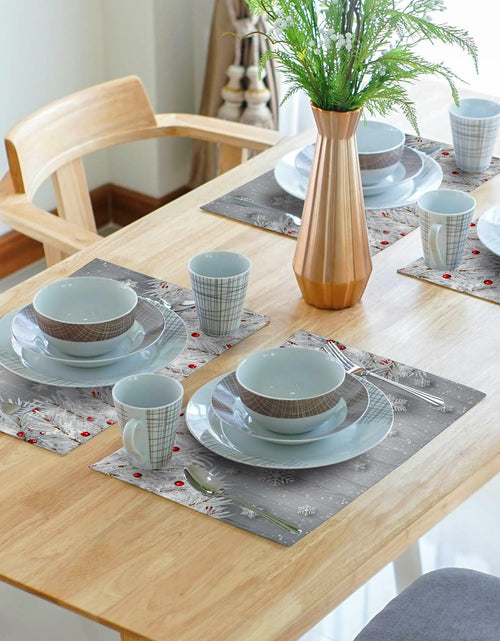 Load image into Gallery viewer, Giwawa Winter Snowflakes Placemats Set of 4 12x18 Silver Red Linen
