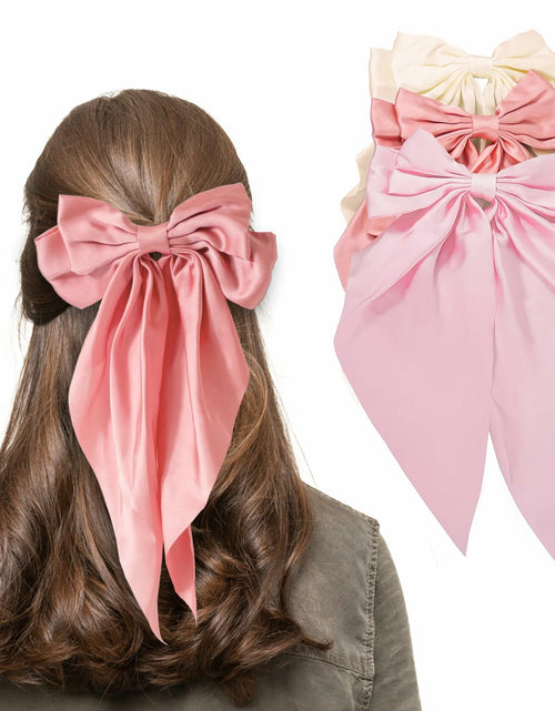 Load image into Gallery viewer, HUFITION Satin Metal Hair Bow Clips 3 PCS Beige Hot Pink Light Pink
