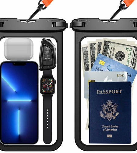 Temdan 2 Pcs Waterproof Phone Pouch IPX8 Up to 10" Large Black with Lanyard