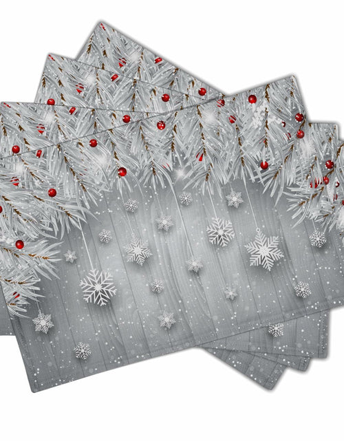 Load image into Gallery viewer, Giwawa Winter Snowflakes Placemats Set of 4 12x18 Silver Red Linen
