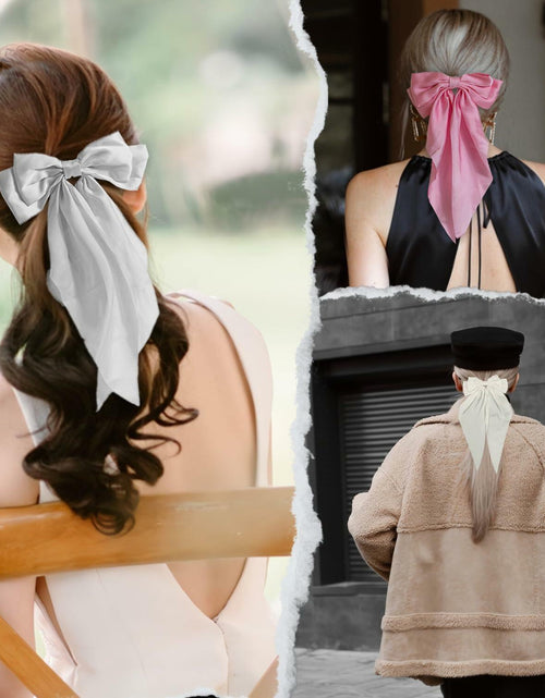 Load image into Gallery viewer, HUFITION Satin Metal Hair Bow Clips 3 PCS Beige Hot Pink Light Pink
