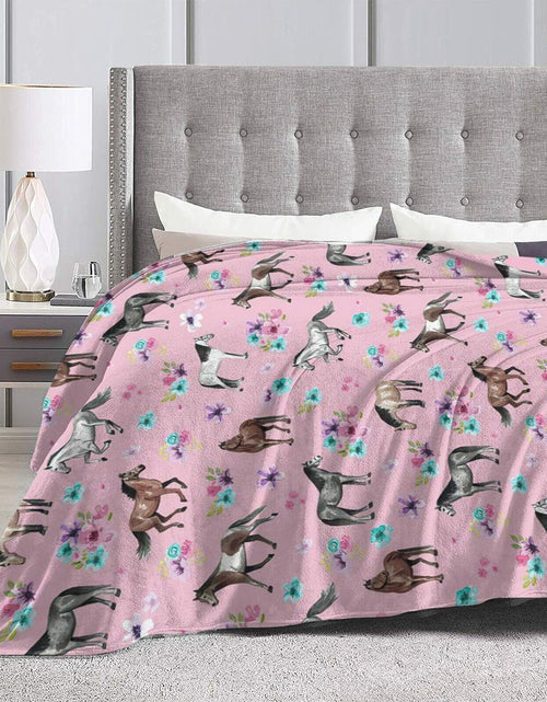 Load image into Gallery viewer, Knsoiv 3D Flannel Plush Throw Blanket Pink Horses Flowers Floral 50x40
