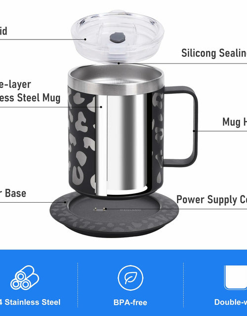 Load image into Gallery viewer, DEQIANG Heated Coffee Mug 12oz USB Powered 304 Stainless Steel Black Leopard
