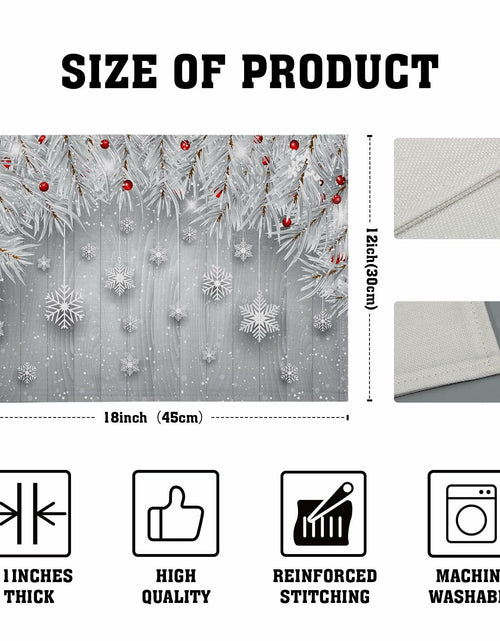 Load image into Gallery viewer, Giwawa Winter Snowflakes Placemats Set of 4 12x18 Silver Red Linen

