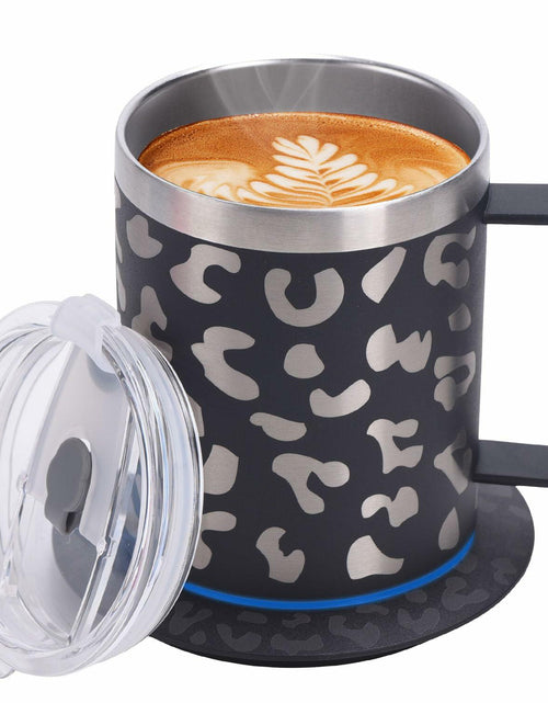 Load image into Gallery viewer, DEQIANG Heated Coffee Mug 12oz USB Powered 304 Stainless Steel Black Leopard
